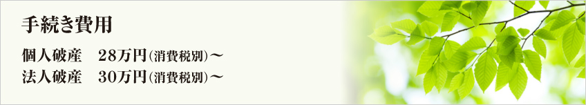 手続き費用 個人破産28万円（消費税別）～ 法人破産30万円（消費税別）～